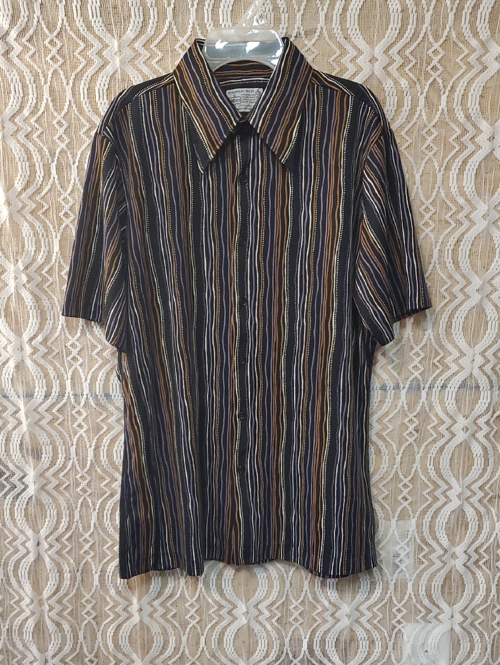 Men's Short Sleeve Vintage Kmart Shirt — Black with Brown Stripe